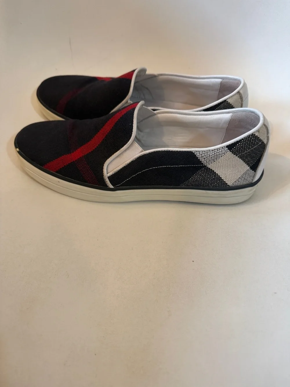 Burberry Women's Navy Slip-On Sneakers with Red Stripe 37.5 7.5 - Picture 7 of 12